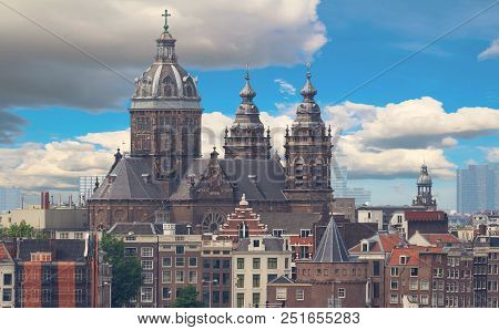 The Basilica Of Saint Nicholas Is Located In The Old Centre District Of Amsterdam, Netherlands.