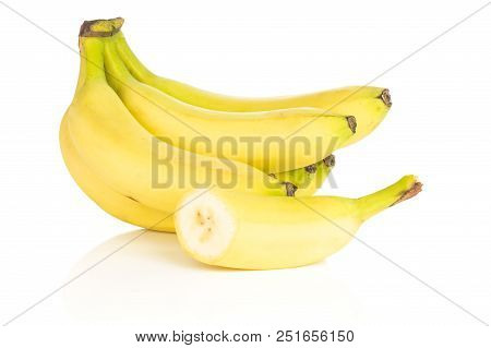 Lot Of Whole One Half Of Fresh Yellow Banana Isolated On White Background