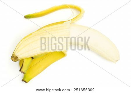 One Whole Opened Fresh Yellow Banana Flatlay Isolated On White Background
