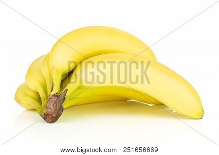 Group Of Eight Whole Fresh Yellow Banana One Cluster Isolated On White Background