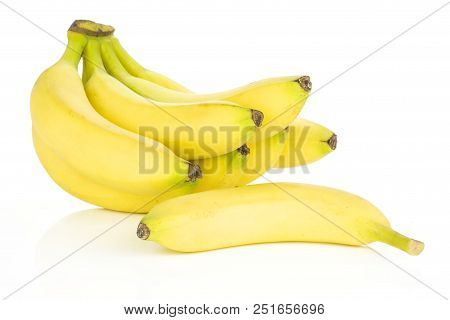 Lot Of Whole Fresh Yellow Banana One Cluster With Separated Banana Isolated On White Background