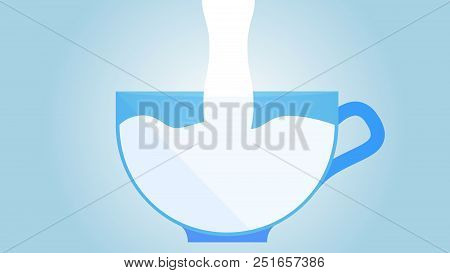 Milk Fills A Cup, Vector Artistic Illustration Of A Product.