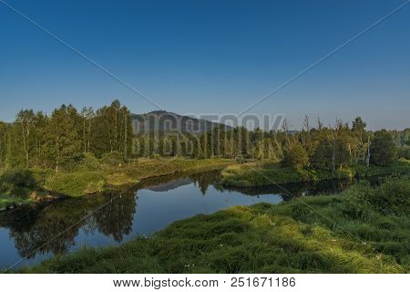 Tepla Vltava River In Summer Morning In National Park Sumava