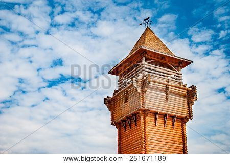 Wooden Tower Built Of Logs