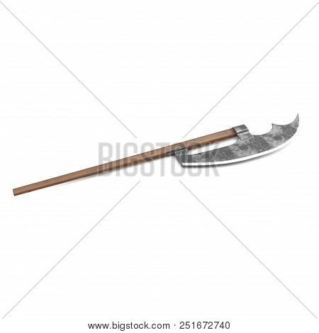 Bardiche Long Poleaxe Weapon On White. 3d Illustration