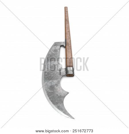 Bardiche Long Poleaxe Weapon On White. 3d Illustration