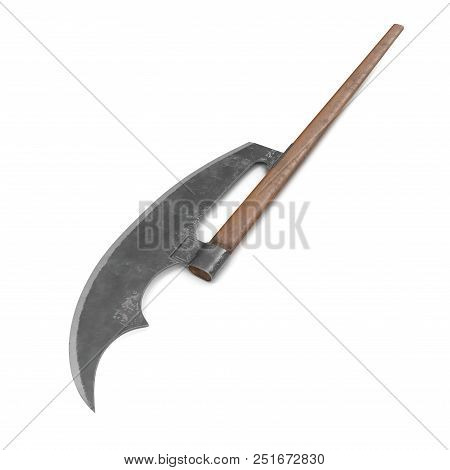 Bardiche Long Poleaxe Weapon On White. 3d Illustration