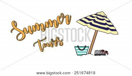 Summer Holiday Poster Illustration. Beach Umbrella Clipart Illustration Vector