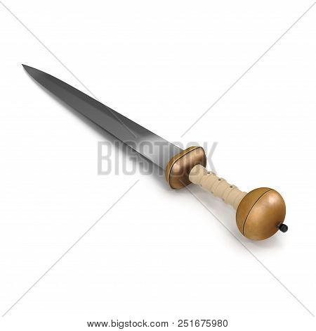 Roman Battle Gladius Sword On White Background. 3d Illustration