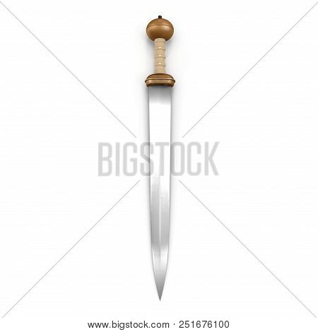 Roman Battle Gladius Sword On White Background. 3d Illustration