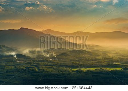 Mountain Photo Morning Sun Thailand View On The Top Of The Hill With Beautiful Sunsets. Nakhon Si Th