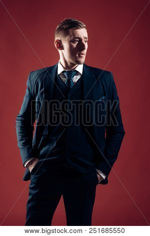 Director Concept. Confident Director. Director General In Classy Suit. Caucasian Businessman Or Fina