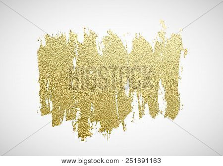 Gold Paint Stroke. Abstract Gold Glittering Textured Art Illustration. Hand Drawn Brush Stroke Desig