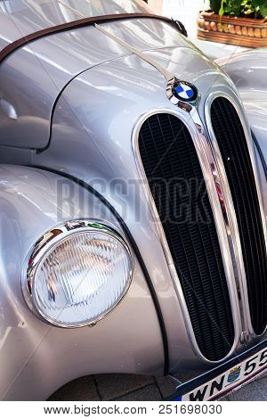 Saalbach-hinterglemm, Austria - June 21 2018: Vintage Car Bmw 328 Roadster Oldsmobile Veteran Produc
