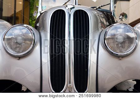 Saalbach-hinterglemm, Austria - June 21 2018: Vintage Car Bmw 328 Roadster Oldsmobile Veteran Produc