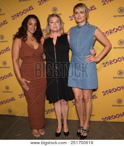CHICAGO - JUL 25: (L-R) Actresses Dascha Polanco, Kate Mulgrew and Taylor Schilling attend Refinery29âs 