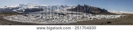 Closer Panoramic View Of Fjallsárlón Glacier Lagoon In Iceland.