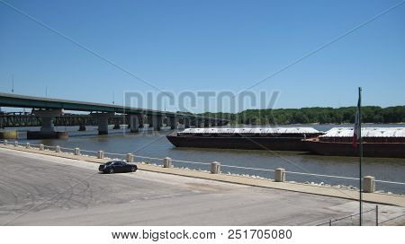 A Barge On The Mississippi River In Keokuk, Iowa