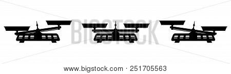 Weighing Scale Icon With Two Perfectly Balanced Pans And A Pointer In The Middle. Black Illustration