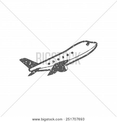 Airplane Icon In Grunge Texture. Vintage Style Vector Illustration.
