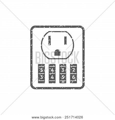 Protected Electric Outlet Icon In Grunge Texture. Vintage Style Vector Illustration.