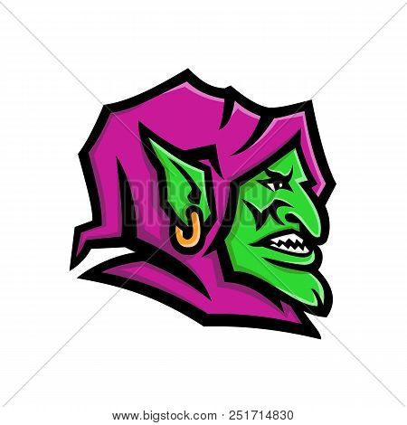 Mascot Icon Illustration Of Head Of A Goblin, A Monstrous Creature From European Folklore, That Is S