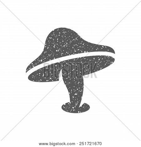Mushroom Icon In Grunge Texture. Vintage Style Vector Illustration.
