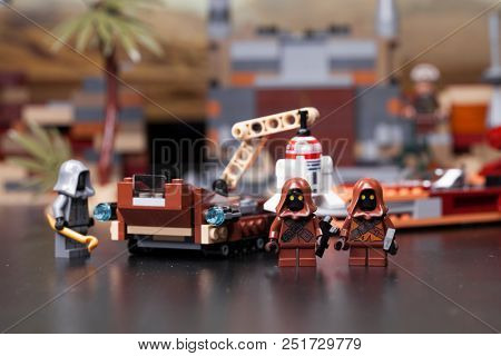 RUSSIA, May 16, 2018. Constructor Lego Star Wars. Episode IV, Java on the Tatooine - collectors of garbage and droids