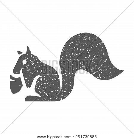 Squirrel Icon In Grunge Texture. Vintage Style Vector Illustration.