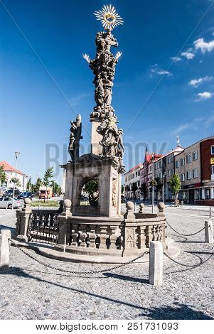 Baroque Column With Statuary Of Nejsvetejsi Trojice (holy Trinity) Built In 1706  In Zdar Nad Sazavo