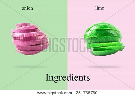 Onion And Lime On Color Black Ground