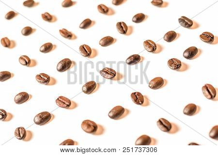 Closeup Coffee Beans Copy Space, White Back Ground