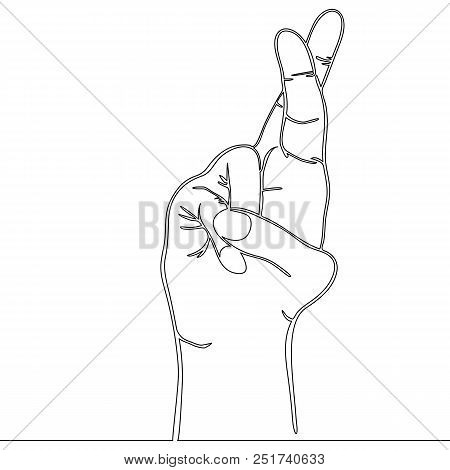 Continuous One Line Drawn Fingers Crossed Isolated On White Background. Vector Illustration.