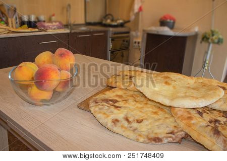 Food Background - Traditional Georgian Cuisine - Crust Of Bean Filled Pie (lobiani). Food Background