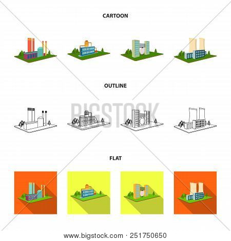 Processing Factory, Metallurgical Plant. Factory And Industry Set Collection Icons In Cartoon, Outli