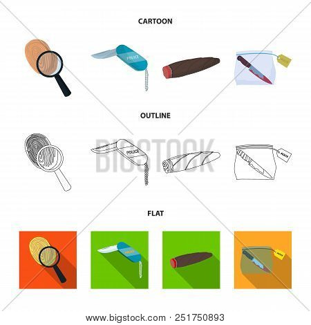 A Fingerprint Study, A Folding Knife, A Cigar Detective, A Crime Weapon Tool In The Package. Crime A