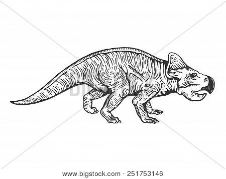 Protoceratops Dinosaur Prehistoric Extinct Animal Engraving Vector Illustration. Scratch Board Style