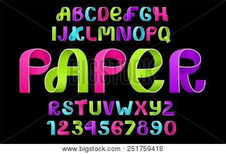 Neon Alphabet Vector Of Paper Folding. Ribbon Script Font. Vector Of Modern Stylized Paper Font. Alp