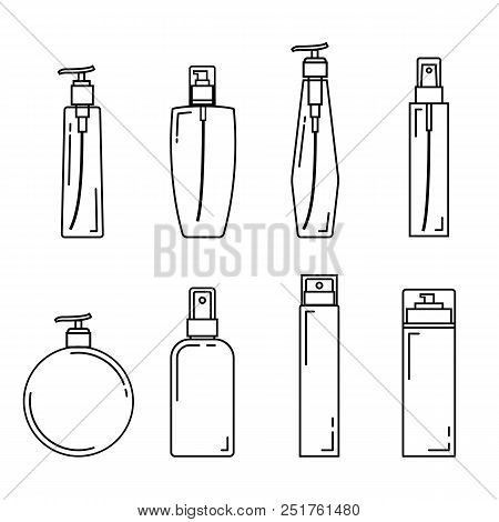 Cosmetics Package Icon Set With White Background. Thin Line Style Stock Vector.