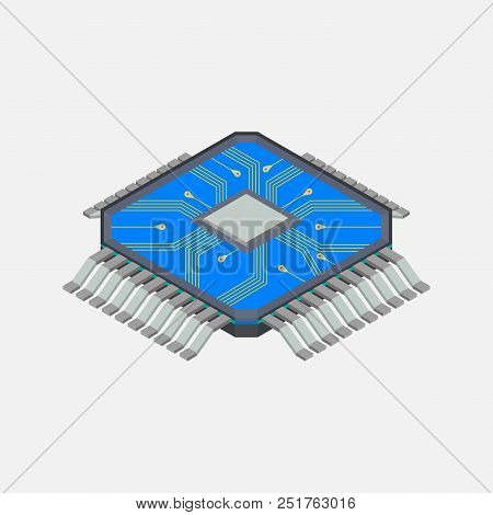 Micro Chip, Computer Chip, Electronics, Flat Style, Vector Image