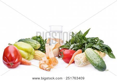 Colorful Healthy, Fresh Vegetables With Leaf Lettuce. Isolated On White Background