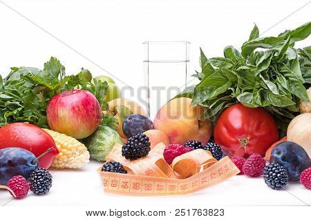 Colorful Healthy, Fresh Vegetables With Leaf Lettuce. Isolated On White Background
