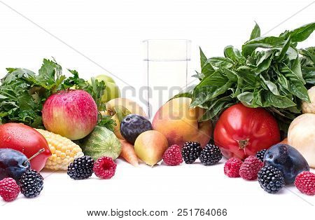 Colorful Healthy, Fresh Vegetables With Leaf Lettuce. Isolated On White Background