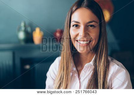 Beautiful Caucasian Woman With Long Brown Hair