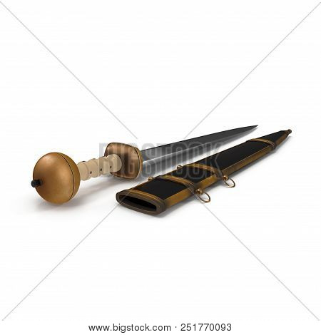 Roman Gladius Short Sword With Sheath On White. 3d Illustration