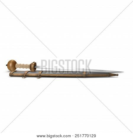Roman Gladius Short Sword With Sheath On White. 3d Illustration