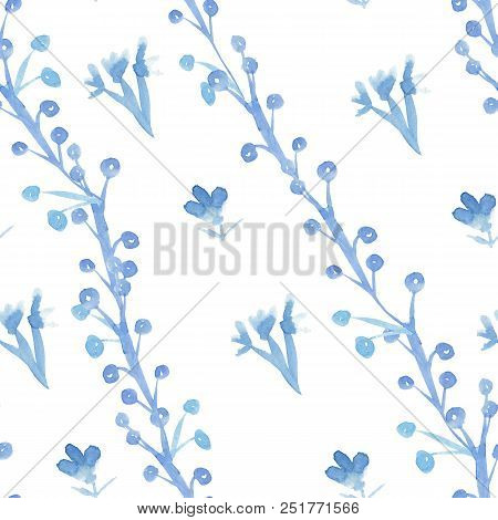 Simlpe Seamless Floral Pattern. Abstract Watercolor Free Hand Drawn Illustration For Wrapping, Backg