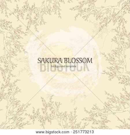 Realistic Sakura Blossom - Japanese Cherry Tree Isolated On White Background.