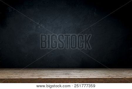 Old Wood Table With Smoke In The Dark Background.