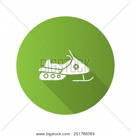 Snowmobile Flat Design Long Shadow Glyph Icon. Motor Sled. Vector Silhouette Illustration